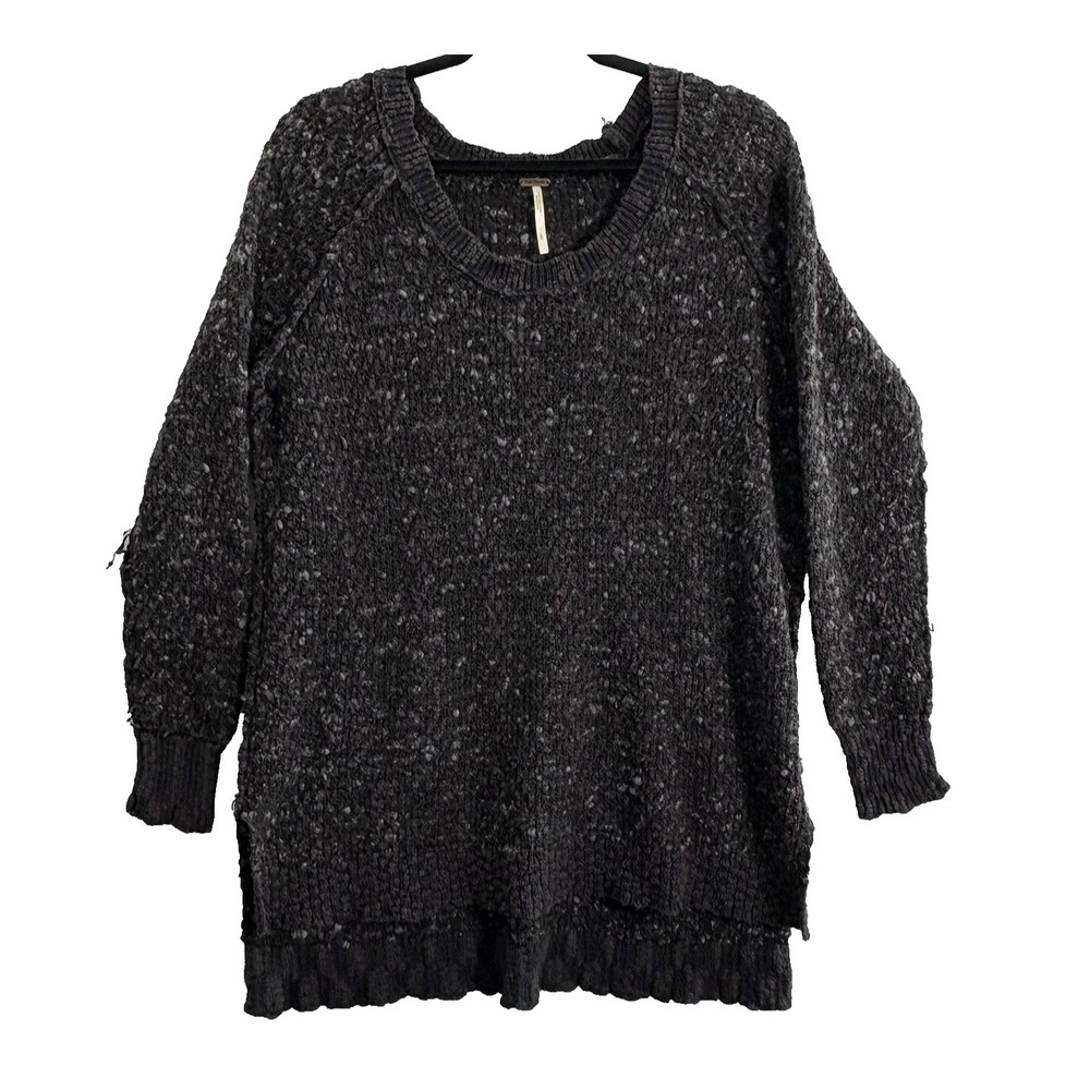 FREE PEOPLE Women Chunky Long Sleeve Pullover Wool Blend Sweater Sz L Black
